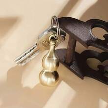 1 pieza Caja de almacenamiento con forma de calabaza pequeña, caja de primeros auxilios para guardar medicinas, vitaminas y aceite de pescado, cuentas de llavero de calabaza de cobre de Feng Shui, para la buena suerte, la riqueza, la salud y el éxito, regalo para amigos, familia y seres queridos - Amarillo - Ver 4