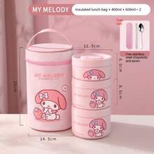 Sanrio 3-Layer Stainless Steel Thermal Bento Lunch Box, 600ml/400ml Capacity, Microwave , Leak-Proof, Long-Lasting Insulation, Suitable For Office Workers And Students