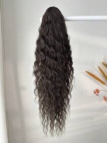 爪形马尾接发 26 英寸黑棕色自然波浪夹式接发 柔软自然外观耐热纤维合成假发 适合女性日常使用 - Dark Brown - 查看 5