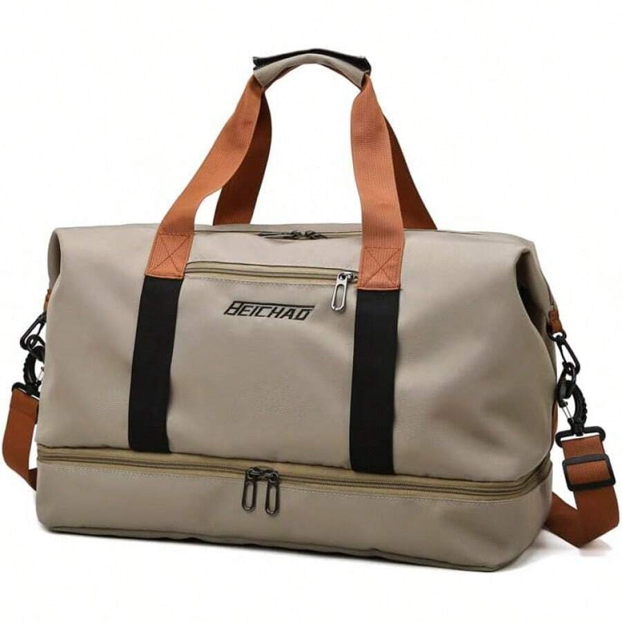 JeeLeeko Maleta Deportiva Bolsa para gym Diseño de Separación Húmedo y Seco Bolsa de viaje con ompartimento para Zapatos, para Hombres y Mujeres moda impermeable(Caqui) - gris - Ver 1