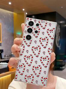 1pc Christmas Candy Cane & Heart Design Soft Phone Case, Compatible With IPhone, Honor, Redmi, Galaxy,
