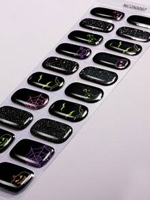 20 Tipps halb-gehärtete UV-Gel Nagelfolien, Gothic Halloween Spinnenweben, Geister und Kürbis Designs Kristall Nagel Sticker, selbstklebende Full-Wrap Nail Art, muss mit UV-Lampe verwendet werden, einfach anzubringen und zu entfernen. Ideal für Frauen und Mädchen für Halloween Party DIY Nail Art