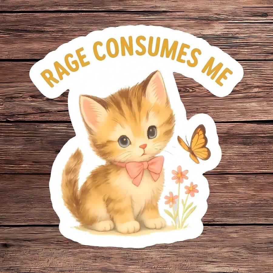 1 miếng dán hình mèo con giận dữ buồn cười Rage Consumes Me, miếng dán vinyl hài hước về sức khỏe tâm thần, quà tặng động vật dễ thương, miếng dán ốp lưng điện thoại hình chai nước máy tính xách tay châm biếm, phụ kiện hoàn hảo cho mọi người muốn thể hiện sự hài hước và thái độ hỗn loạn của mình trước những thử thách của cuộc sống - Nhiều màu - Xem 1