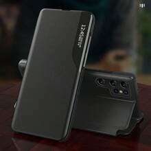 1PC New Luxury Business Leather Phone Case Compatible With Samsung Galaxy Series - Full Coverage High-Quality Shockproof Shell For S25 Ultra/S25 Plus/S25 Edge/S25, S24 Ultra/S24+/S24, S23 Ultra/S23 Plus/S23, A55/A56/A15/A16, With Smart Half-Window Display & Back Phone Stand Design Cover - Black - View 2