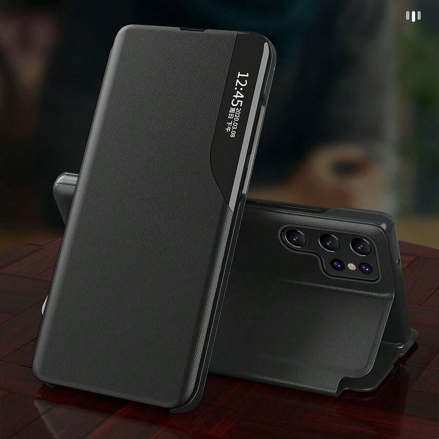 1PC New Luxury Business Leather Phone Case Compatible With Samsung Galaxy Series - Full Coverage High-Quality Shockproof Shell For S25 Ultra/S25 Plus/S25 Edge/S25, S24 Ultra/S24+/S24, S23 Ultra/S23 Plus/S23, A55/A56/A15/A16, With Smart Half-Window Display & Back Phone Stand Design Cover