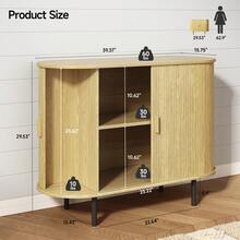 Aparador tipo buffet con puerta corredera, armario de almacenamiento con estante ajustable, aparador de madera acanalada, mesa consola moderna con acento para barra de café, cocina, entrada, sala de estar, roble - Caqui - Ver 10