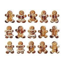 30Pcs Christmas Tree Ornaments Wooden 2D Flat Gingerbread Man Pendants Hanging Decor For Farmhouse Home Holiday Party - Yellow - View 5