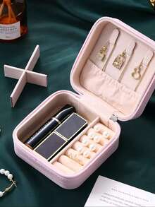 1 cutie organizator de bijuterii, cutie portabilă pentru depozitarea cerceilor, colierelor și inelelor, cutie mini compactă pentru bijuterii, suport pentru bijuterii din piele PU, cadou perfect pentru femei și fete, potrivit pentru cercei, inele, coliere, brățări, petrecere de nuntă