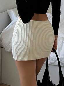 Mini saia justa de malha de cintura baixa, cor sólida, outono/inverno, feminina