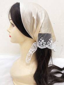 1pc Khaki Solid Color Fabric Lace Triangular Scarf, Versatile Headwear, Headband, Daily Use Fall Hair Accessories Autumn Women Bandana Sport Yoga Workout Winter Hair Band For Vacation Outfits Woman