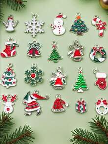 19pcs Random Mixed Alloy Enamel Christmas Series Pendant Jewelry Making DIY Keychain Earrings Pendant Jewelry Making Bracelet Necklace Various Design Pendant Amulet Crafts, Most Suitable For Christmas, DIY Necklace Charms, Bag Charms - Multicolor - View 5