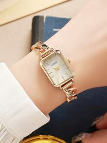 1pc Women's Fashion Oval Crystal Inlaid Colorful Rhinestone Steel Band Quartz Watch, Gift For New Year, Birthday, Holiday