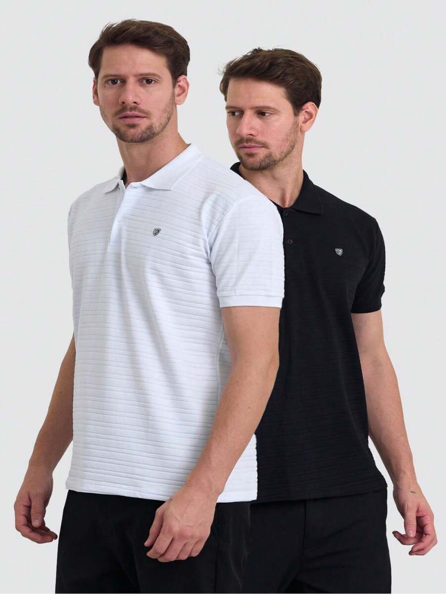 Men's 2-Pack Basic Loose Polo Neck T-Shirt - Black - View 1