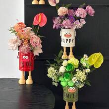 趣味大嘴花瓶，可爱卡通花束包装盒，插花桶，化妆刷收纳架，大容量桌面收纳盒，复古美式风格储物箱。适用于美容、家庭办公室和学生书桌。卡通设计，多功能收纳方案。 - 彩色 - 查看 2