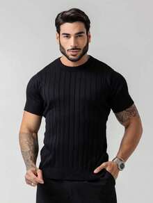 Men's Textured Lightweight Knit T-Shirt, High Quality Premium Spring Summer 26 - màu đen - Xem 5
