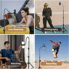 可调节智能手机三脚架，带灵活鹅颈管，便携式金属支架，带手机夹，非常适合录音、直播、烹饪和健身，无需电池，坚固的三脚架腿，时尚三脚架 - 黑色天鵝頸款 - 查看 9