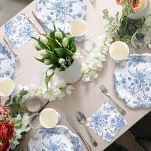 250 Pcs Blue Floral Disposable Plates And Napkins Blue And White Floral Paper Tableware Set For 50 Guests Paper Plates Napkins Cups For Wedding Bridal Shower Party Supplies - 藍色 - 查看 6