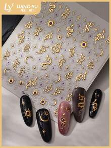 1 Piece 5D Retro Stamping Craft Gold And Silver Serpent Sun Moon Stars Nail Supplies Nail Art Design Decorative Accessories Stereo Embossed Nail Decals Salon DIY Slide Nail Decoration Nail Art Supplies For Women And Girls,Beginners,Nail Shop,Nail Salon Nail Designs,Mobile Phone Decorative Stickers,Party Gifts.