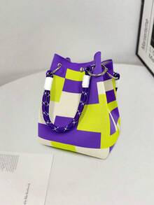 1 Túi xách đan họa tiết hình học khối màu, Túi tote nhỏ có thể gấp gọn dành cho nữ, Khóa từ, Túi đi làm, Thích hợp làm túi du lịch đi biển ngày lễ, Túi mua sắm, Túi quà tặng - Nhiều màu - Xem 7