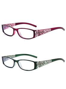 2pcs Rectangle Diamond Decorated Pattern Fashion Glasses, Suitable For Work, Computer Use & Daily Wear - Purple + Green - View 7