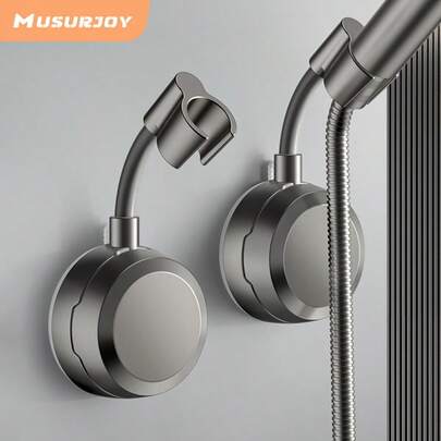 1pc Gun Gray Suction Cup Shower Holder - No Drilling Wall Mounted ABS Plastic Bathroom Organizer, Strong Adhesive Shower Head Bracket, Suitable For Modern Bathroom, Summer New Arrival & Easter Gift, Bathroom Accessory, Fashionable Design, Polished Surface