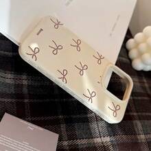 1pc Small Pink Bow & Blue Lace Bow Decor Phone Case Compatible With Apple - Beige - View 9