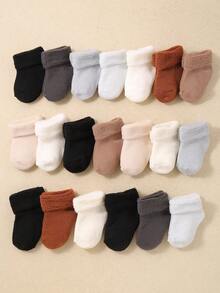 10/5 Pairs Baby Solid Color Thick Warm Flip-Top Socks, Autumn/Winter