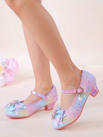 女童彩虹公主水晶鞋，儿童高跟鞋，新款春秋时尚小/大女孩鞋