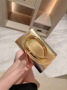 1件歐美時尚金屬裝飾迷你手拿包，高端亮面金屬條女款手提包，優雅奢華正式禮服晚宴包，PU皮革派對包/浪漫婚禮手拿包/舞會包，雞尾酒會包，附金屬鏈條返校舞會包 - 金色 - 查看 4