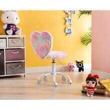Chairus Faux Fur Study Desk Chair For Teenagers Height Adjustable Swivel Computer Chair Armless With Heart-Shaped Backrest - Pink - View 6