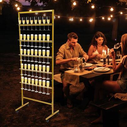 5-Tier Champagne Glass Holder, Steel Champagne Flutes Display Stand, Champagne Wine Glass Holder With Swivel Casters, Champagne Wall Holder For Party, Metal Flutes Display Stand Hold 40 Glasses For Wedding Party Get-Togethers Ceremony Festival Holiday