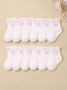 24 Pairs Baby Girls/Children Plain Bow Pattern Decoration Lace Mid-Calf Socks, Minimalist Fashion Versatile, Skin-Friendly Soft Breathable Casual Athletic Socks, Suitable For Daily Life, Holidays, Travel, Back To School, Campus, Sports, New Semester, Students - Multicolor - View 3