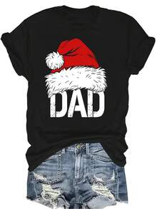 Camiseta navideña para miembros de la familia, unisex, de verano, casual, transpirable, de personalidad, cuello redondo, manga corta, camiseta urbana, versátil, adecuada para adolescentes y adultos - Negro - Ver 1