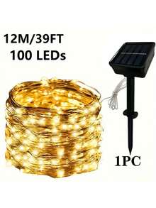 Luces solares en tiras, 7M 50LED/12M 100LED con 8 funciones, iluminación de jardín exterior, lámpara solar - Amarillo - Ver 3