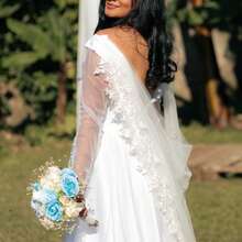 1pc Bridal Lace Trim Shawl Faux Pearl Detail Lace Bridal Cape, Hot Air Can Reduce Wrinkles