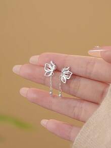 1pc Butterfly Hollowed-Out Flower Bud Chain Tassel Earrings Are The Best Gifts For Parties, Daily Life, Weddings, Festivals, Birthdays, Valentine's Day, Thanksgiving Day And Christmas