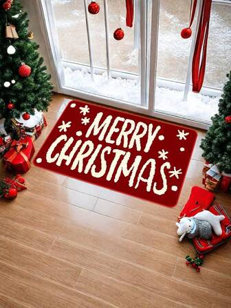 1PC Merry Christmas Letter Themed Door Mat, Suitable For Kitchen And Bathroom Decoration, Bathroom Decoration And Accessories, Christmas Decoration, Bathroom And Doorway Carpets, Home Bathroom Decoration Floor Mats, Outdoor Carpet Door Mats, Autumn Decoration Bathroom Accessories, Garden Area Carpets, Back To School Carpets Kitchen Rug