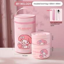 Sanrio 3-Layer Stainless Steel Thermal Bento Lunch Box, 600ml/400ml Capacity, Microwave , Leak-Proof, Long-Lasting Insulation, Suitable For Office Workers And Students