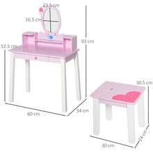 HOMCOM Kids Wooden Dressing Table And Stool Make Up Desk (Pink) - Pink - View 5