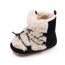 Newborn Girls Snow Boots Coral Fleece Winter Cute Ankle Boots Warm Baby Walking Shoes For Toddler Infant - 黑色 - 查看 2
