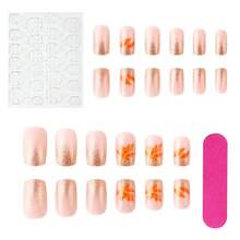 24 Pcs Fall Thanksgiving Orange Press On Nails Short Square - ZWENJIE Cute Glitter Fake Nails Press Ons Nail Art Tips With Autumn Leaves Lattice Design Full Cover Acrylic False Nails Glue On Nails Kit - Kiểu J08 - Xem 6