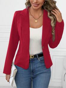 Chaqueta deportiva de mujer de unicolor y elegante, adecuada para ir al trabajo y para uso casual en otoño, conjunto de vestir casual de otoño para mujer, chaqueta de invierno para mujer - Rojo - Ver 6