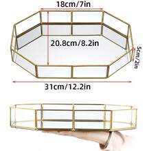 Mirror Glass Vanity Tray - Gold Ornate Makeup Tray Vintage Octagonal Perfume Tray Dresser Trays Jewelry Trinket Organizer For Bathroom Storage Trays For Home Decor - 金色 - 查看 11