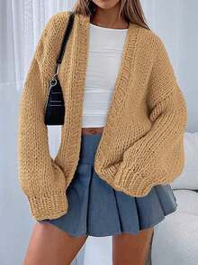 Women's Fall Open Front Cardigan Sweaters Long Sleeve Loose Fit Chunky Knit Outerwear  Casual Outfits - 卡其色 - 查看 1