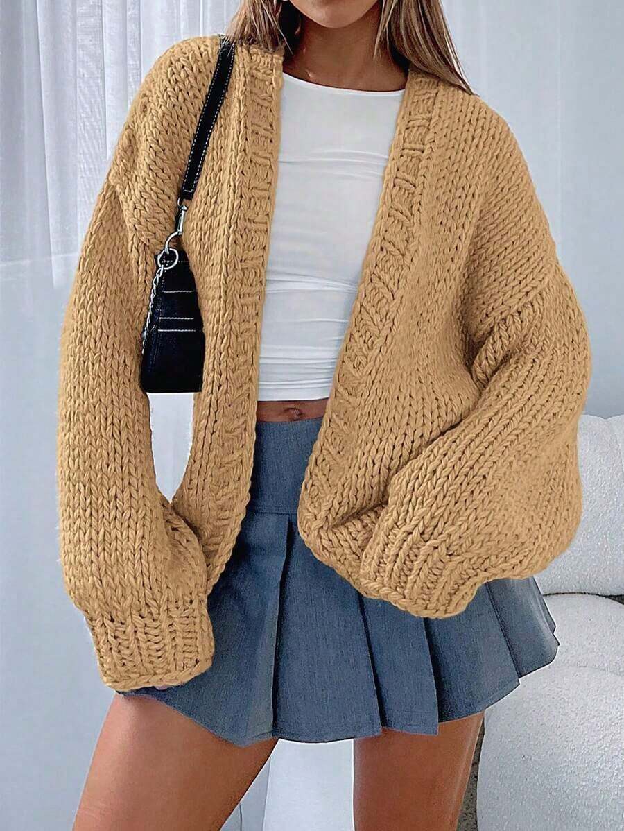 Women's Fall Open Front Cardigan Sweaters Long Sleeve Loose Fit Chunky Knit Outerwear  Casual Outfits - 卡其色 - 查看 1