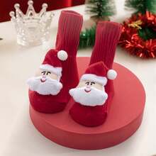 Calcetines navideños para bebé, bonitos calcetines de punto antideslizantes con diseño de reno y Papá Noel para invierno y otoño. - Papá Noel - Ver 2