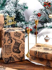 1pc Vintage Kraft Paper For Christmas, Gift Wrapping Paper For Christmas Party Decoration