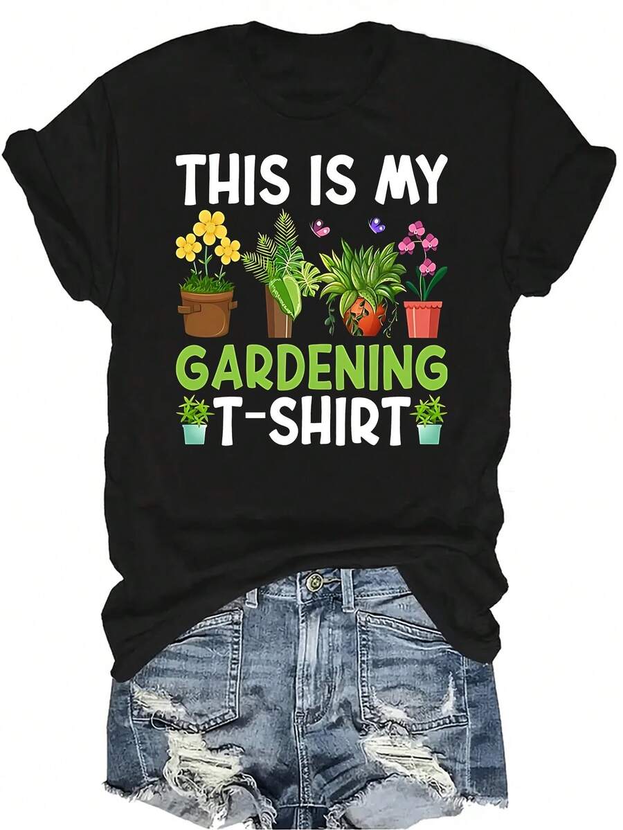 Camiseta divertida de jardinería con texto sarcástico "Este es mi hobby de jardinería" para mujeres y unisex, de verano, transpirable, de personalidad, de cuello redondo, de manga corta, de uso versátil, adecuada para adolescentes y adultos - Negro - Ver 1