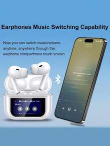 MEIYIXING A9 Pro 智能触屏耳机，触屏耳塞，13 种功能无线耳机蓝牙 5.4，带 LED 屏幕的触控耳塞，ANC/ENC 防噪，40 小时播放时间，适用于 iOS 和 Android，黑色 - 彩色 - 查看 1