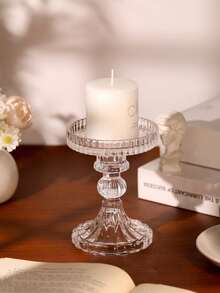 1 Peça/Conjunto Suporte de Vela de Vidro Transparente, Suporte de Vela de Vidro Cristal Minimalista Elegante e Romântico com Design Listrado, Exalando Luxo e Elegância. A Base Larga Evita que a Cera da Vela Vaze e Grude na Superfície da Mesa. Adequado para Decoração Doméstica/Decoração de Quarto/Decoração de Mesa